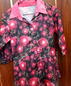 Rose Print Top &amp; Red Skirt Set
