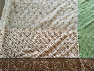 Parrot Green And Off White Sari With Stitch Blouse