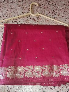 Maroon Colour Saree With Foil Silver Gold Design