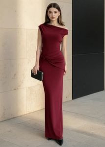 Burgundy One-Shoulder Maxi Dress - size L