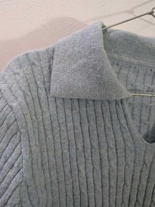 Grey Knit Polo Sweater