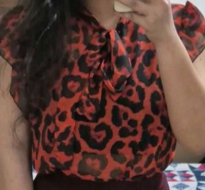 Shein Leopard Print Ruffle Blouse