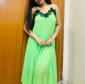 Lime Green Lace Trim Maxi Dress