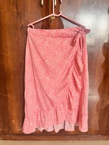 VERO MODA Pink Asymmetrical Wrap Midi Skirt