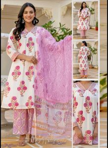 Daily Wear Floral Print Kurta With Pant And Dupatt