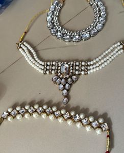 Elegant Pearl & Crystal Jewelry & Moti Necklace