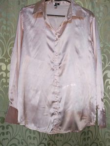Peach Satin Button-Up Shirt