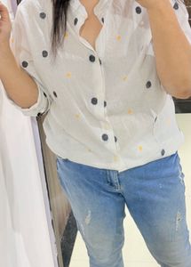 Polka Dot White Top cotton shirt