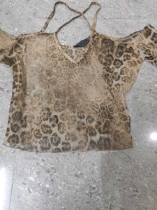 Leopard Printed Sheer Y2k Top