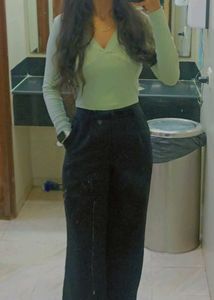 Zara Sage Green Ribbed Top