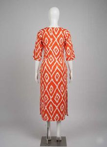 Orange &amp; White Print Kurta Dress