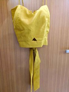 Mustard Yellow Tie-Waist Crop Top