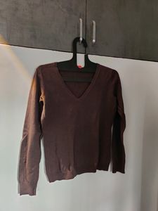 Brown Colour V- neck Top For Girls