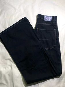 Lee x H&amp;M, Dark Wash Wide Leg Jeans-Contrast Stitc