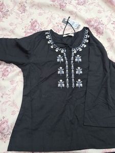 Branded Black Flower embroidery Cotton Top