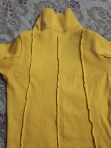 Yellow Ribbed Stitch Detail Turtleneck Top