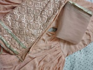 PRETTY PEACH HEAVY SHARARA 3 PIECE SET