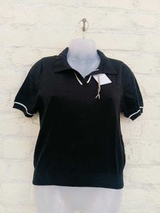 Black Polo with White Trim - Size M