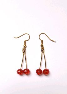 Red Beaded Dangle Earrings