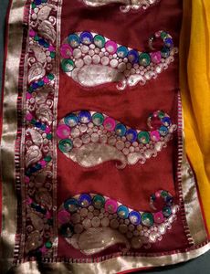 Yellow Maroon Saree 💛