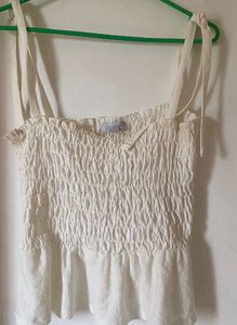 White Smocked Tie-Strap Top