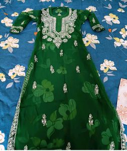 Chikankari Green Kurta With Inner