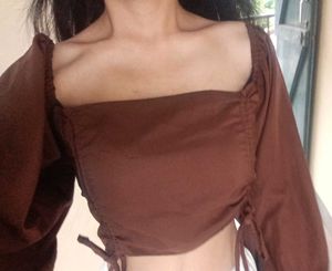 Brown Ruched Crop Top