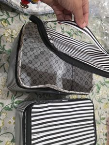 2 Pc Black Stripped Vanity Box - New