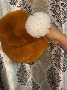 Fuzzy Orange Pom-Pom Purse