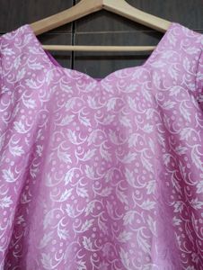 Printed Silk Kurta Pants Set For Women, Pink