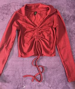 Red Long Sleeve Crop Top