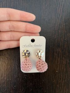 Pink Knit Drop Earrings