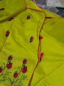 lime green embroidery saree
