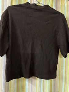 Brown V-Neck Crop Top