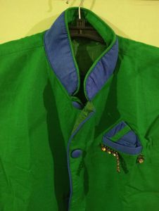 Green &amp; Blue Accent Vest Coat For Boy