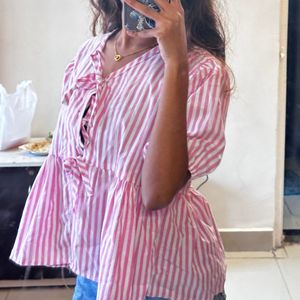 Striped Tie-Front Top