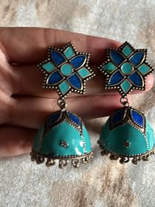 Very Nice Earrings In Blue N Green