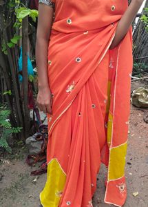 A Beautiful Orange Saree With No Blouse