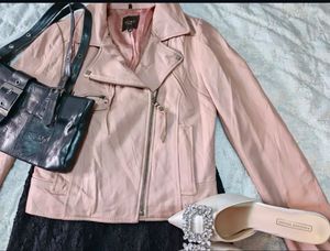 Faux Leather Jacket Pinkish Rust Colour