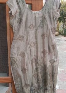 Elegant Grey Printed Kurta with patchwork