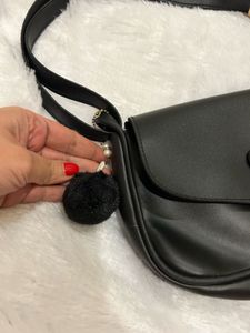 Black Crossbody Bag with Pom-Pom (Brand new Su