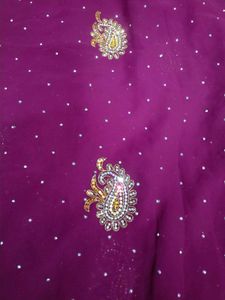 Maroon Dimond Work Saree