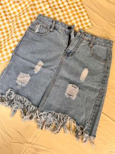 Distressed Denim Mini Skirt