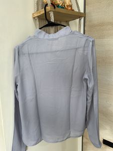Formal Top With Tie Up Neck Line Detailing In Grey Color And Full Sleeves
