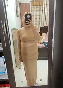 Brown Cutout Ruched Dress