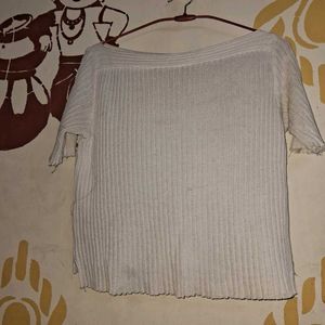 Cream Ribbed Knit Top
