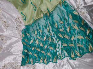 Green &amp; Teal Embroidered Occasion Dress