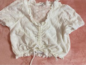 White Chikankari Crop Top
