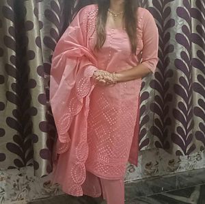 Baby Pink Mirror Work Festive Suit
