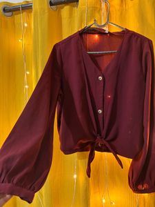 Burgundy Tie-Front Blouse